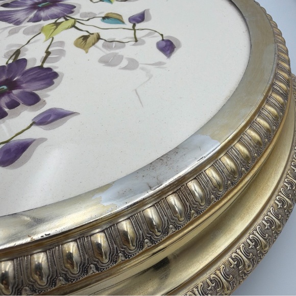 Vintage Brass Plated Footed Trivet Cherub Angel Feet Floral Tile Hot Plate - Picture 7 of 13